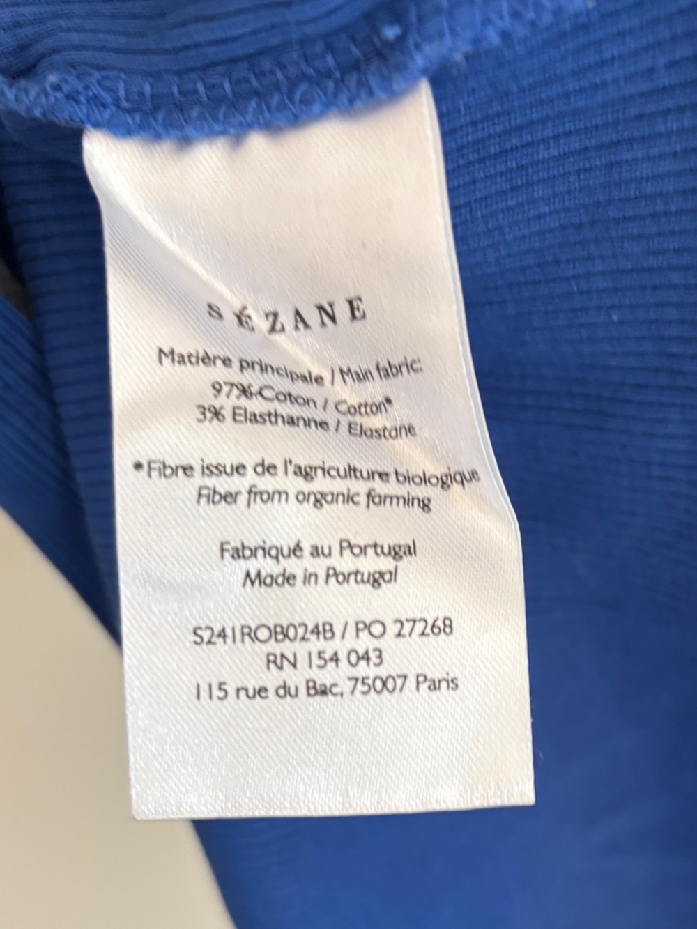 Sézane Fabiola ribbed cotton stretch dress XS in royal blue - Picture 8 of 8